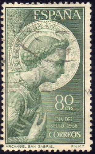 z vendido ESPAÑA 1956 1195 Sello Arcangel San Gabriel Anunciacion de Fra Angelico usado Espana Spain Espagne Spagna Spanje Spanien 